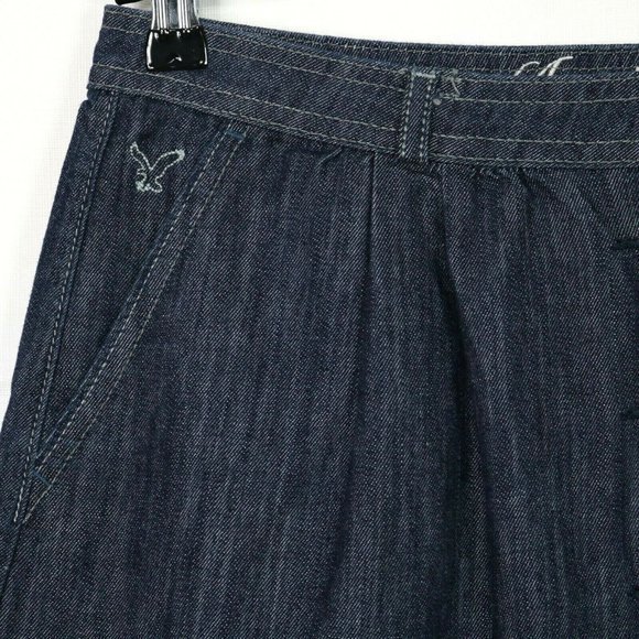 American Eagle Mini‎ Full Pleated Jean Skirt Dark Pockets Buttons 6 - Picture 5 of 9